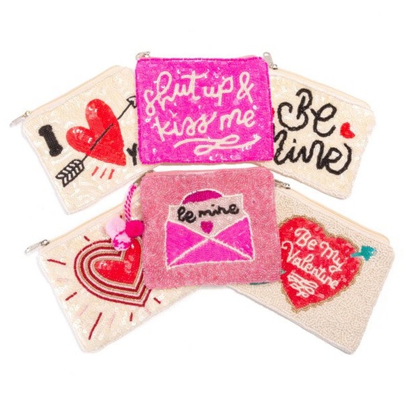Seed Bead and Sequin "Be Mine" Hearts Zippered Coin Pouch - Picture 3 of 3